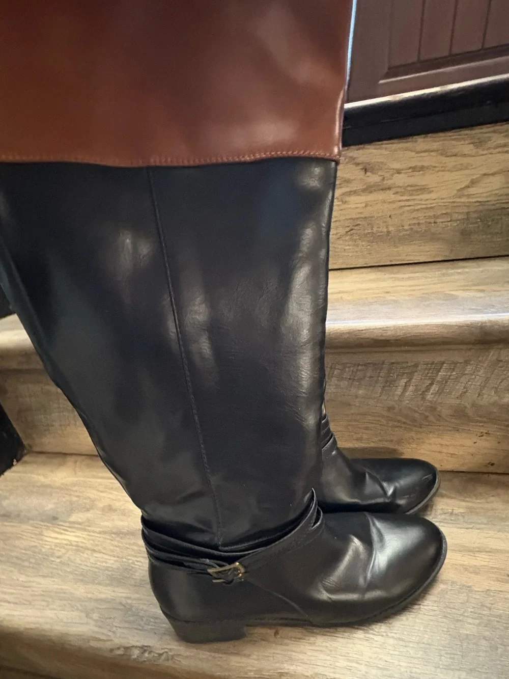 SO Two-Tone Tall Riding Boots in Black and Brown